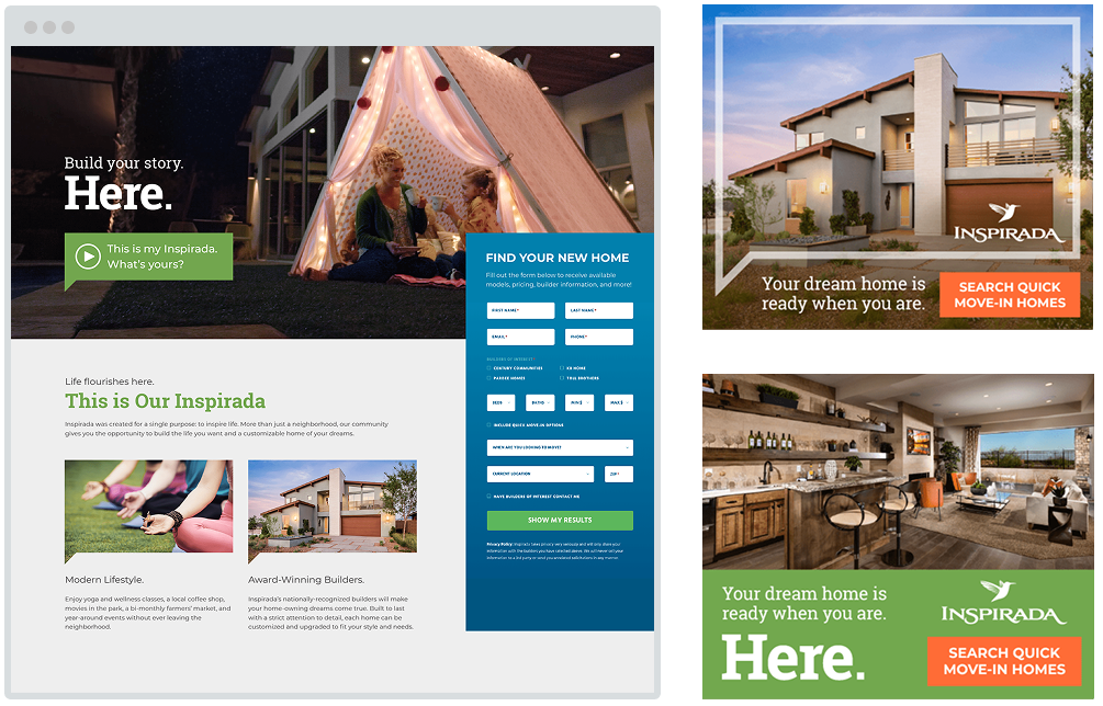 Inspirada landing page and banner ad designs